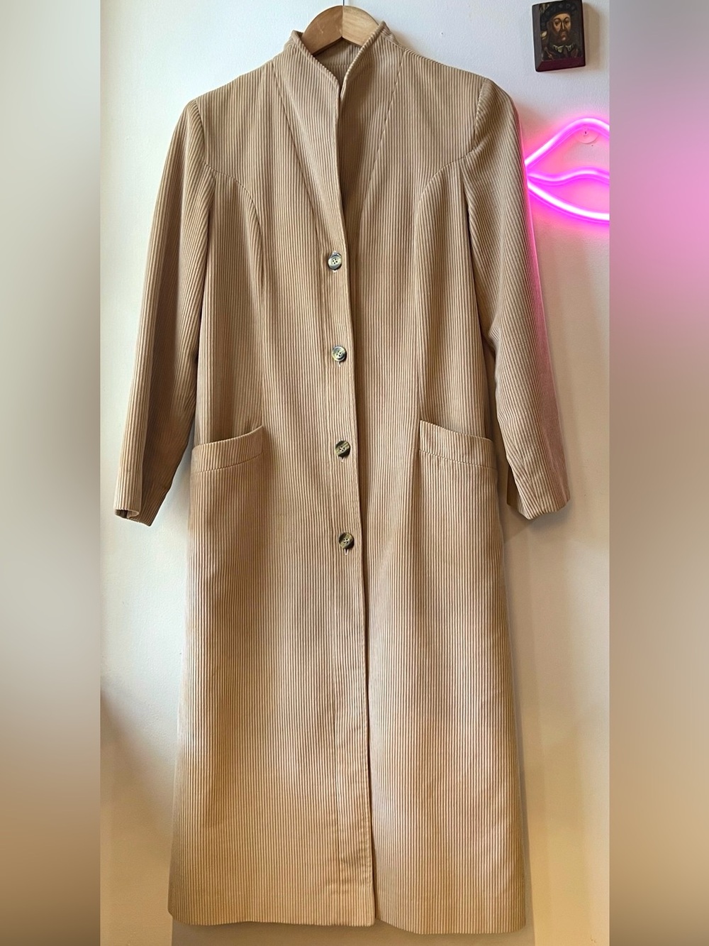 Vintage 70s Jocardi Classic Camel Beige Wide Corduroy Trench Coat